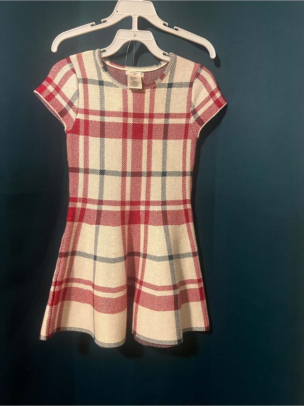 Max Studio Cream and Red Plaid Fit-and-Flare Knit Dress